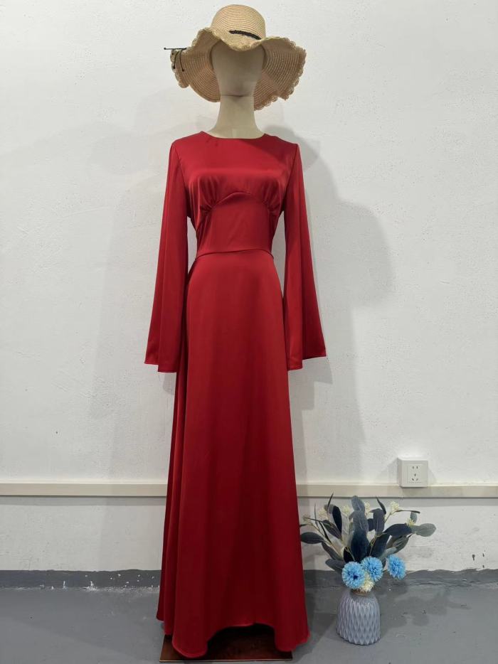 Vintage Patchwork  Elegant Satin Bandage Lace-Up Evening Partywear Long Dress