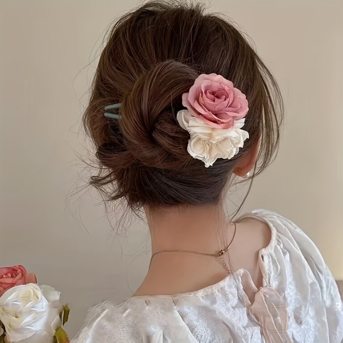 1pc Vintage Style U-Shaped Hairpin For Women, Floral Hair Clip, Traditional Artificial Dried Flower Hair Accessory For Elegant Updos