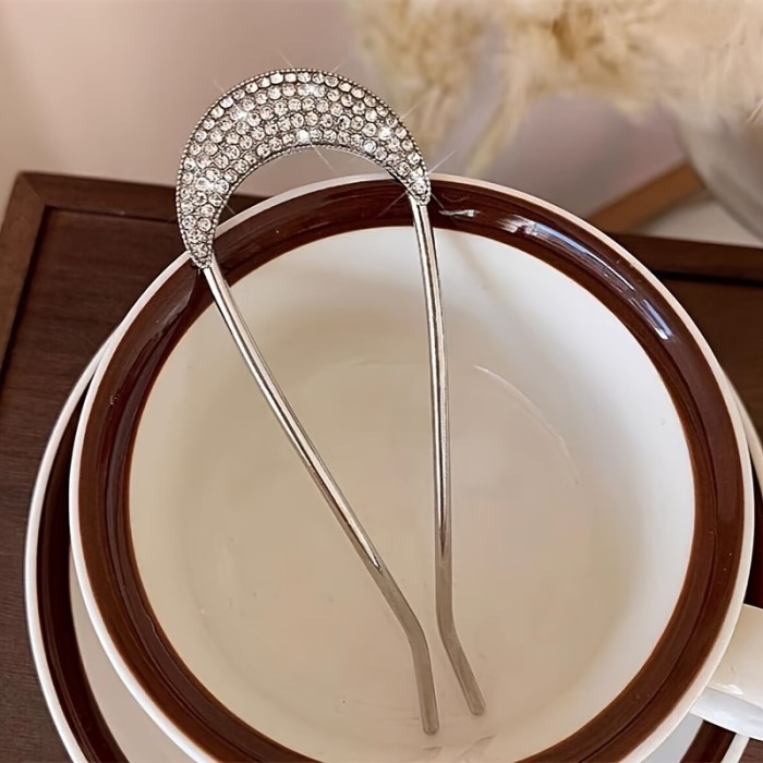 1pc, Elegant Vintage Versatile Shiny Rhinestones U Shape Hairpin, Women Girls Casual Party Outdoor Decors, Princess Fairy Style Hair Accessories, Gift Photo Props