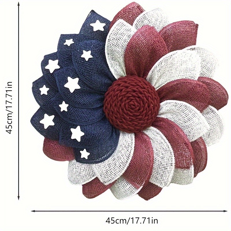 1pc, American Independence Day Garland Patriot Wreath American Star Bar Flag Red White Blue Star Decoration Red Head Garland Door Hanging