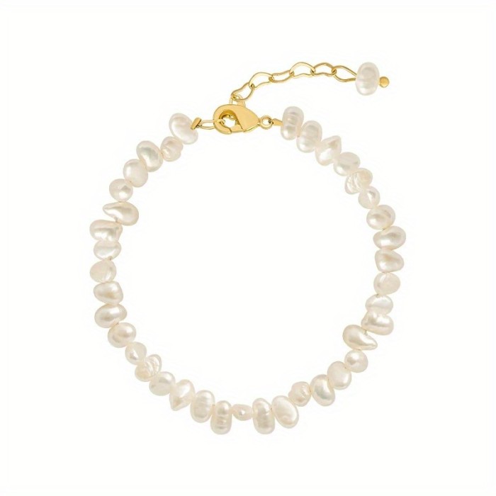 1pc Elegant Irregular Faux Pearls Beads Beaded Bracelet Silver Plated Zinc Alloy Hand Chain