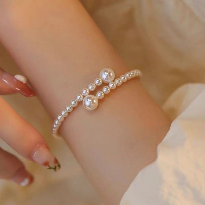 1pc Creative White Faux Pearls Beaded Bracelet, Elegant Birthday Party Jewelry, Anniversary Gift