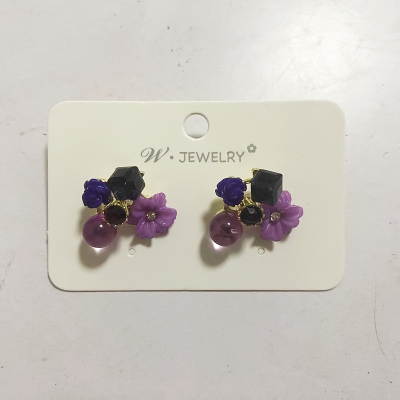 Retro Purple Crystal Flower Earrings - Enhance Your Temperament with a Gentle Niche Design