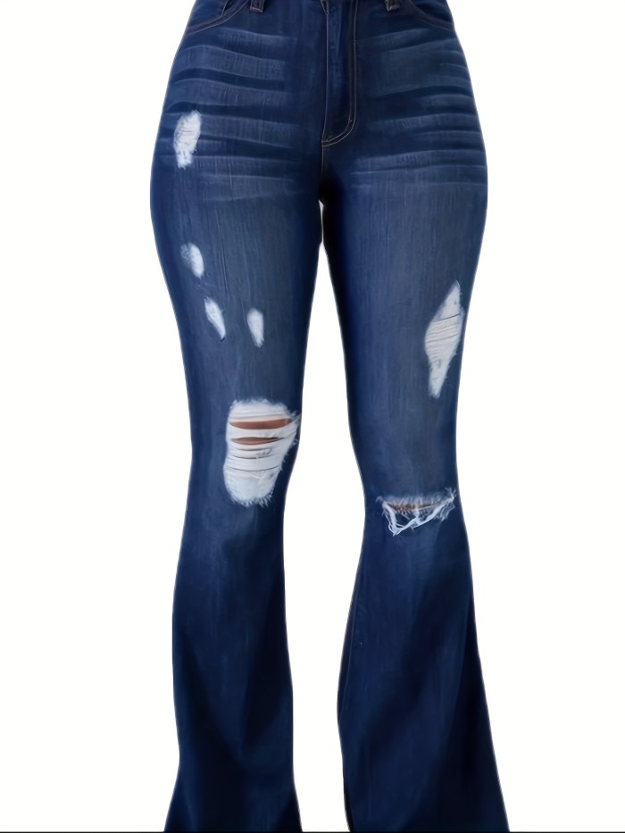 Women's Elastic Waist Flare Hole Rough Side Large Size Jeans High Waist Lift Hip Comfortable Women's Pants