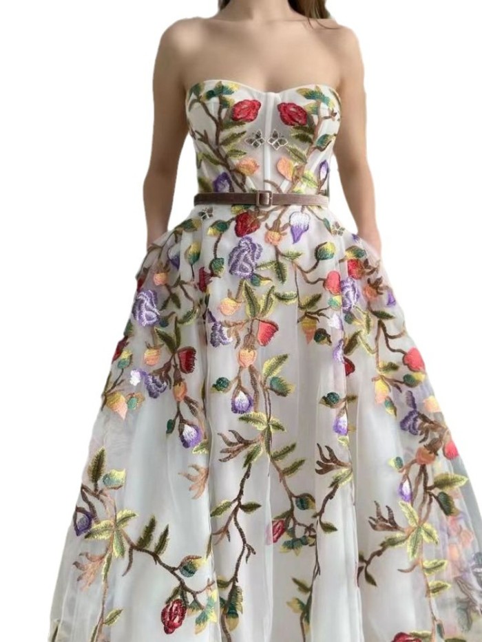 Fashion Party Embroidery Elegant Strapless  Vacation Dresses