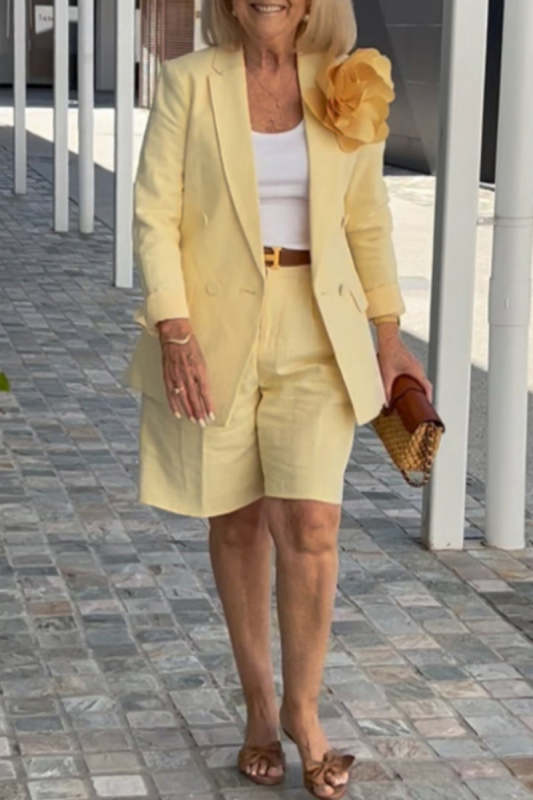 Casual Solid Color Patchwork Turn-back Collar Long Sleeve Two Pieces