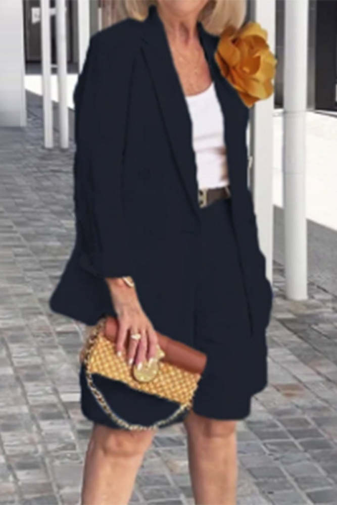 Casual Solid Color Patchwork Turn-back Collar Long Sleeve Two Pieces