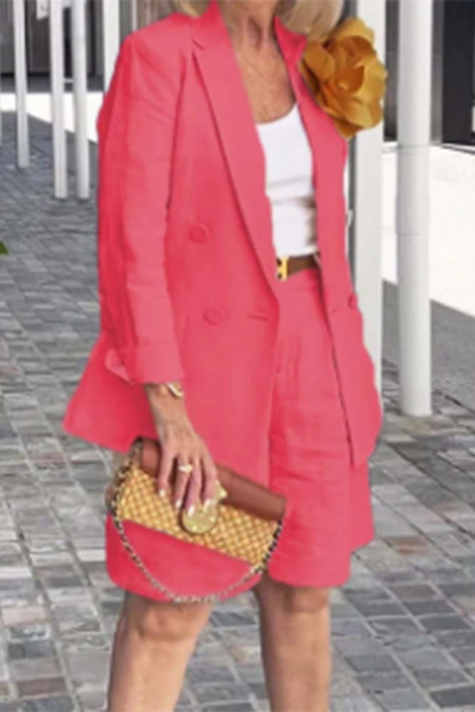 Casual Solid Color Patchwork Turn-back Collar Long Sleeve Two Pieces