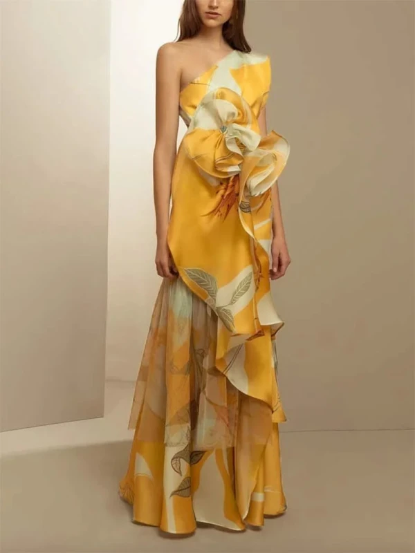 Elegant Banquet Temperament  French Retro High-end Fashion Casual Print  Maxi Dresses
