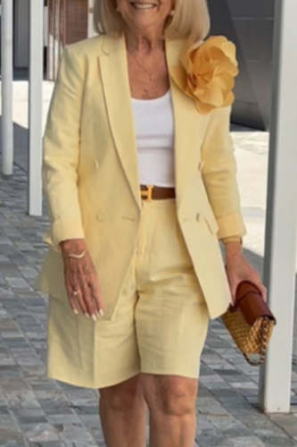 Casual Solid Color Patchwork Turn-back Collar Long Sleeve Two Pieces