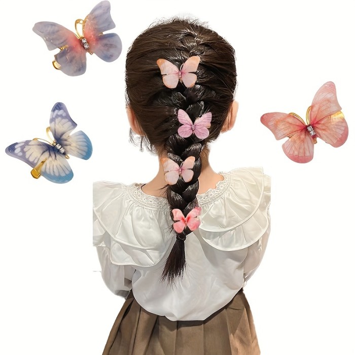 6pcs Set - Sparkling Butterfly Rhinestone Hair Clips - Gradient Color, Fashionable Design - Perfect Girls Hair Accessories for Everyday Glam or Special Occasions