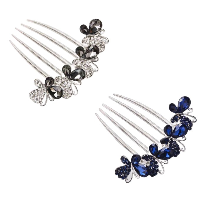 2pcs Sparkling Rhinestone Butterfly Hair Comb Set - Delicate Vintage-Inspired Hair Accessories for Women & Girls - Secure Styling, Dazzling Fashion-Forward Design - Perfect for Special Occasions