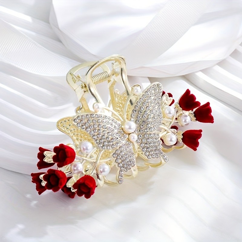 1pc Butterfly Tassel Hair Clips, Flower Rhinestone Hair Clip, Suitable For Girls Daily Use