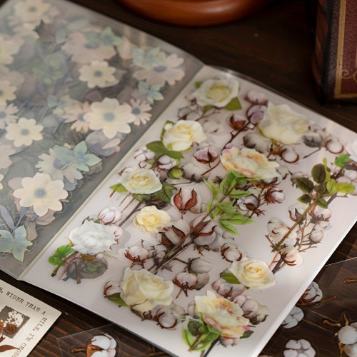 400pcs Vintage Botanical Scrapbook Stickers - Floral & Butterfly Adornments with Autumnal Maple Accents, Transparent & Waterproof - Ideal for Aesthetic Journals, Crafting & Journaling