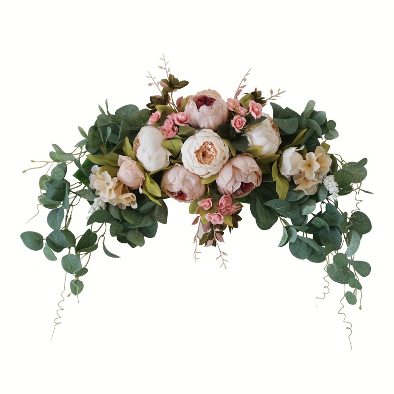 30-inch Romantic Peony & Eucalyptus Wedding Arch Decor - Timeless Artificial Flowers for Vintage Door Lintels, Elegant Hanging Wreath for Home & Wedding Celebrations