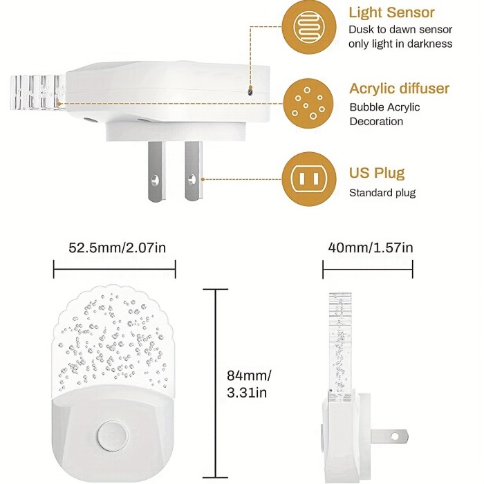 2-Pack LED Night Light with 8-Color RGB, Dimmable & Auto Sensor, Modern Bedroom Lighting – US Plug