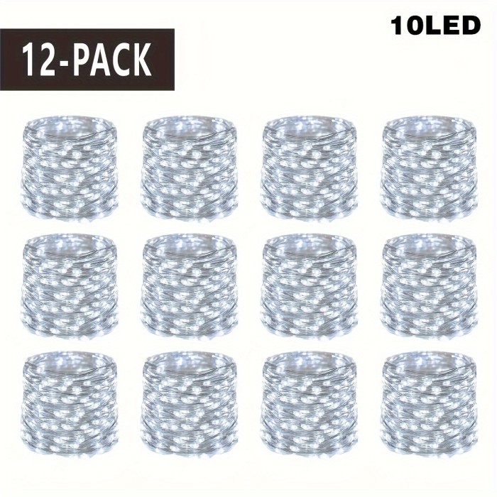 12-Pack LED Fairy Lights – 20 Warm White LEDs on Flexible Silver Wire – Waterproof & Battery-Operated – Ideal for Wedding, Party, Bedroom & Holiday Decorations like Christmas, Thanksgiving & Valentine's