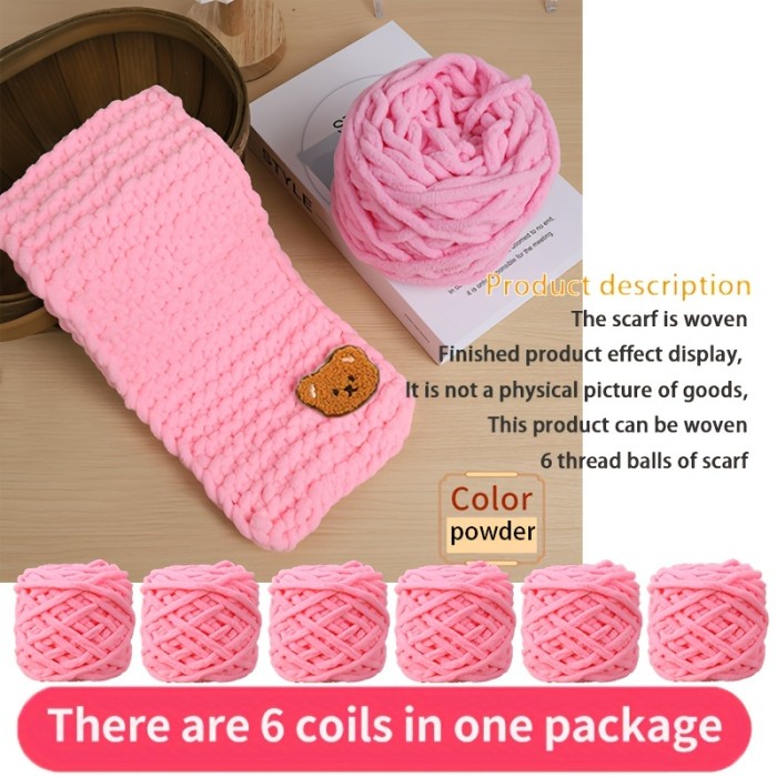 6-Pack Premium Soft Yarn with Cute Bear Accessory - Cozy & Warm Chunky Wool for DIY Crafts, Ideal for Knitting Scarves & Crochet Projects, Crafting Comfort Year-Round