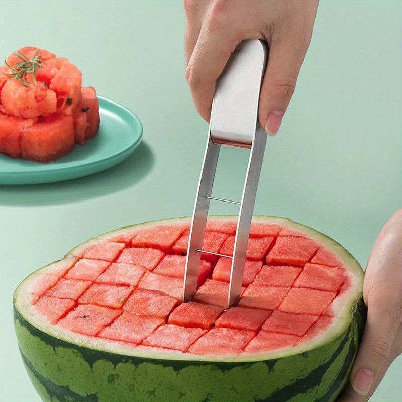 1pc Easy-Grip Watermelon Cube Cutter - Effortless Stainless Fruit Slicer for Refreshing Salads - Summer Kitchen Must-Have