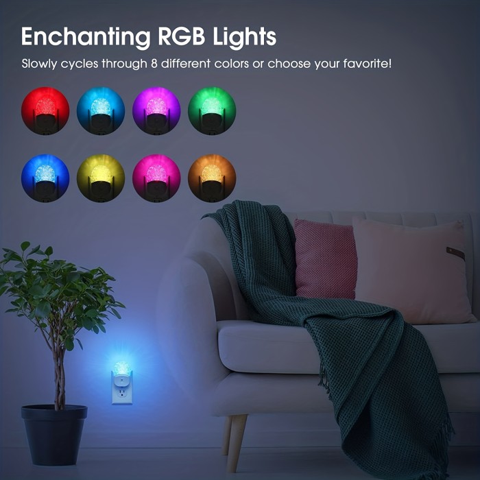 2-Pack LED Night Light with 8-Color RGB, Dimmable & Auto Sensor, Modern Bedroom Lighting – US Plug