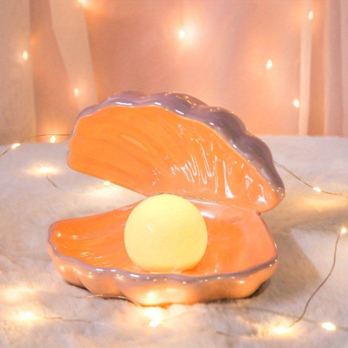 1pc Ethereal Shell Pearl LED Night Light - Romantic Ocean Ambiance for Bedside & Tabletop, Dual Function as Jewelry Rack, Ideal Home, Party, Birthday & Valentines Day Decoration (LR44 Battery Not Included)