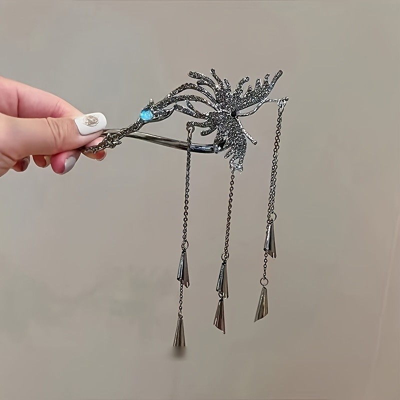 Elegant Butterfly Rhinestone Hair Clip With Tassel - Zinc Alloy, Chinese Style, Perfect For Women'S Daily & Festival Wear