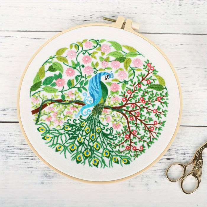 Beginner's All-In-One Embroidery Set: Birds Pattern, Easy Instructions, & Full Tools Kit