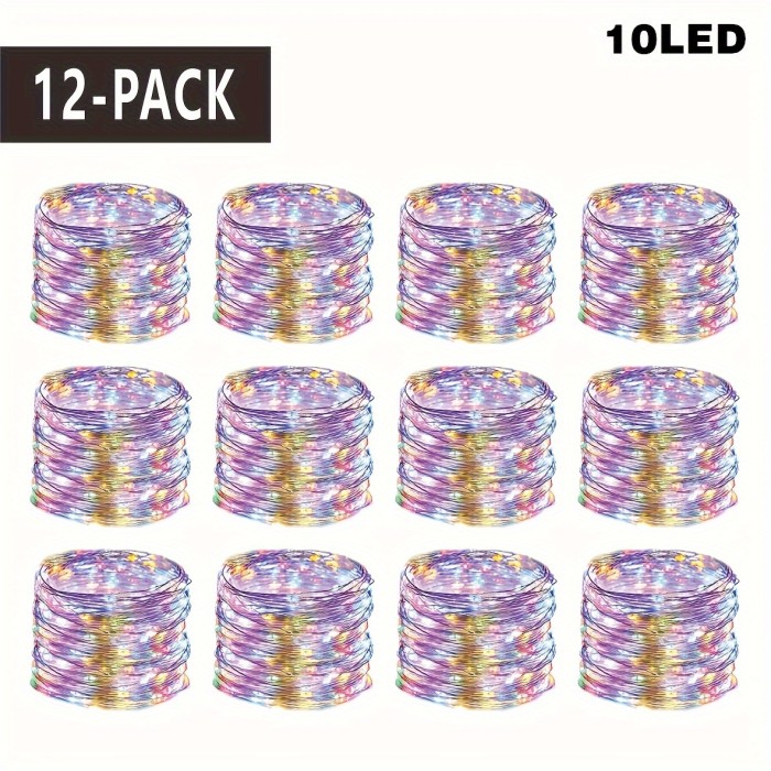 12-Pack LED Fairy Lights – 20 Warm White LEDs on Flexible Silver Wire – Waterproof & Battery-Operated – Ideal for Wedding, Party, Bedroom & Holiday Decorations like Christmas, Thanksgiving & Valentine's