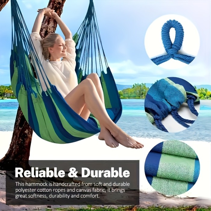 1pc Comfortable Canvas Hammock Chair with Cushion and Pillow - Durable Indoor\u002FOutdoor Swing Seat for Garden, Patio, Camping, Home Relaxation