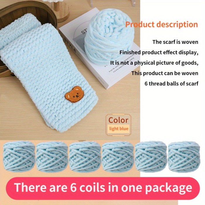 6-Pack Premium Soft Yarn with Cute Bear Accessory - Cozy & Warm Chunky Wool for DIY Crafts, Ideal for Knitting Scarves & Crochet Projects, Crafting Comfort Year-Round