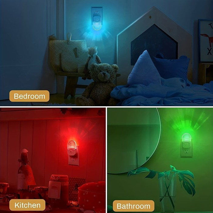 2-Pack LED Night Light with 8-Color RGB, Dimmable & Auto Sensor, Modern Bedroom Lighting – US Plug
