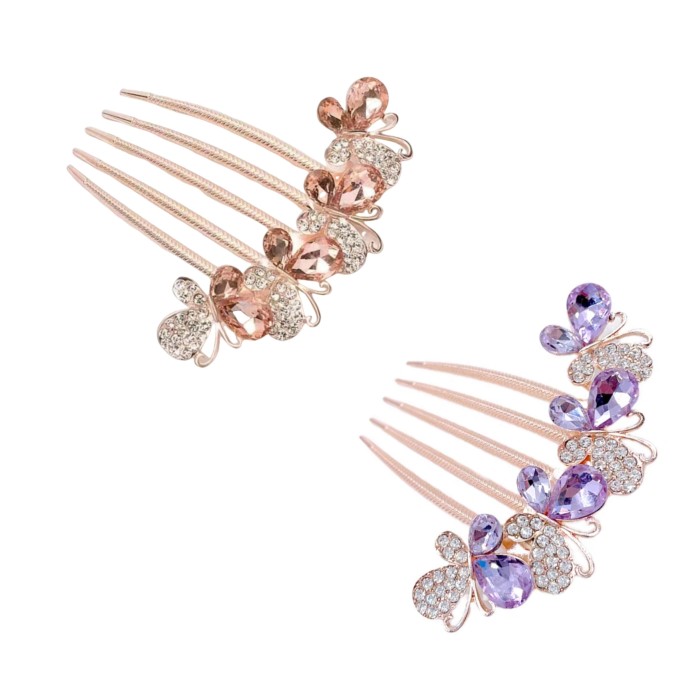 2pcs Sparkling Rhinestone Butterfly Hair Comb Set - Delicate Vintage-Inspired Hair Accessories for Women & Girls - Secure Styling, Dazzling Fashion-Forward Design - Perfect for Special Occasions