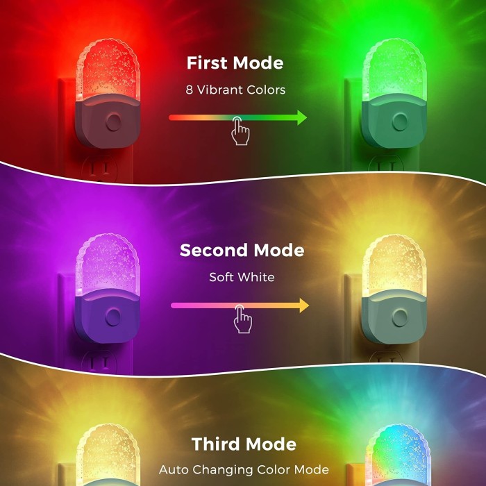 2-Pack LED Night Light with 8-Color RGB, Dimmable & Auto Sensor, Modern Bedroom Lighting – US Plug