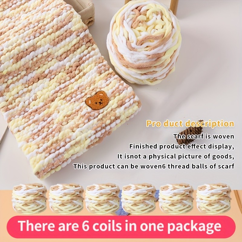 6-Pack Premium Soft Yarn with Cute Bear Accessory - Cozy & Warm Chunky Wool for DIY Crafts, Ideal for Knitting Scarves & Crochet Projects, Crafting Comfort Year-Round