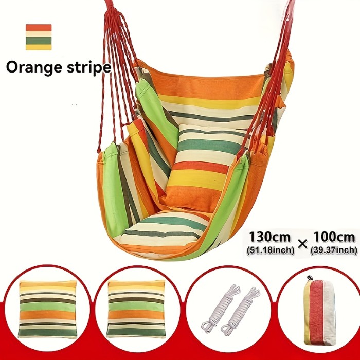 1pc Comfortable Canvas Hammock Chair with Cushion and Pillow - Durable Indoor\u002FOutdoor Swing Seat for Garden, Patio, Camping, Home Relaxation