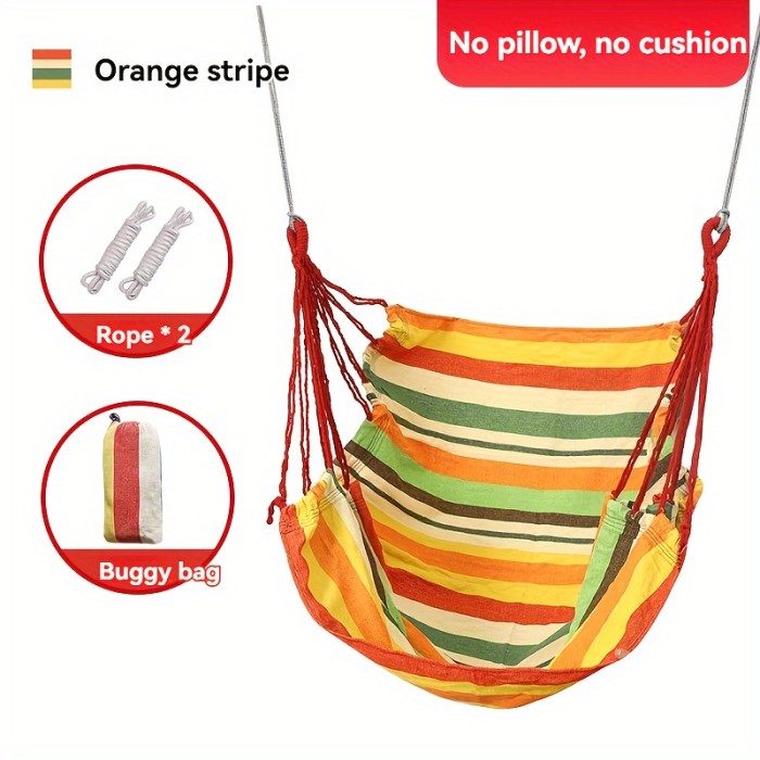 1pc Comfortable Canvas Hammock Chair with Cushion and Pillow - Durable Indoor\u002FOutdoor Swing Seat for Garden, Patio, Camping, Home Relaxation