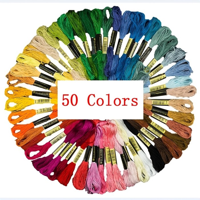 50PCS Rainbow Embroidery Floss Thread - High-Quality, Vibrant Colors for Cross Stitch, DIY Bracelets & Creative Crafts