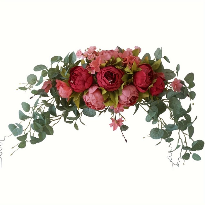 30-inch Romantic Peony & Eucalyptus Wedding Arch Decor - Timeless Artificial Flowers for Vintage Door Lintels, Elegant Hanging Wreath for Home & Wedding Celebrations