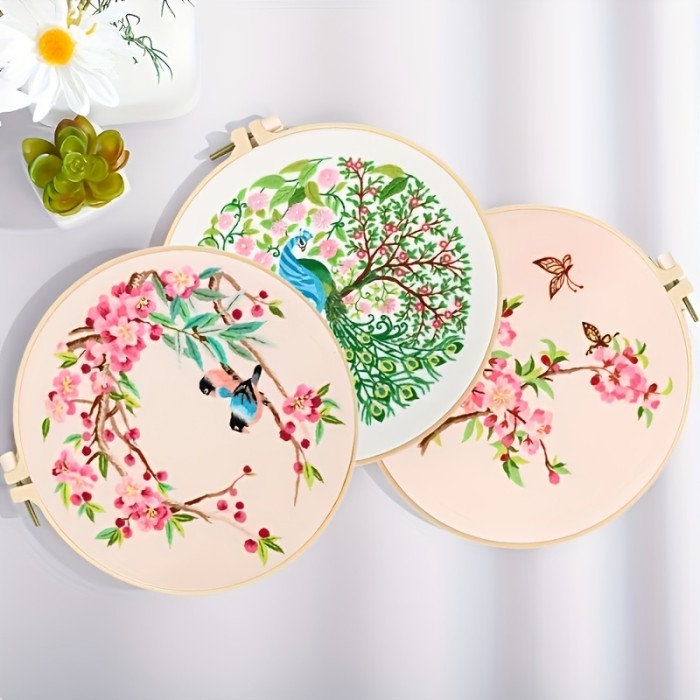 Beginner's All-In-One Embroidery Set: Birds Pattern, Easy Instructions, & Full Tools Kit