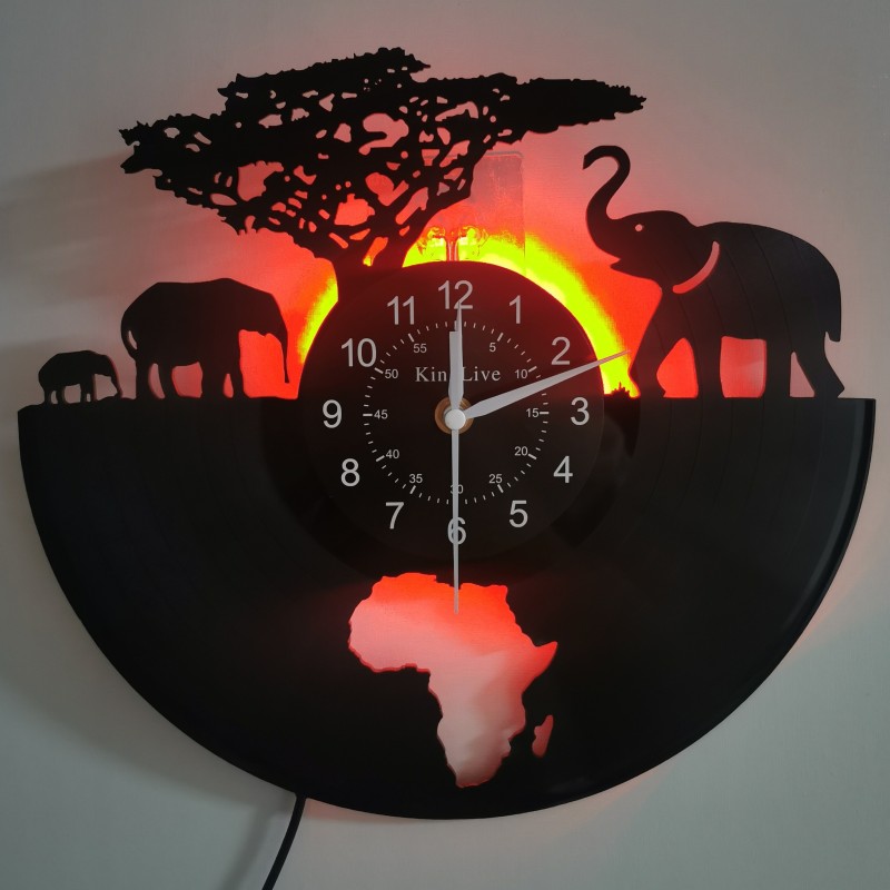 1pc Vinyl Record Wall Clock With Elephant Theme, Wall Clock, Silent Clock, Seven Colorful Colors, For Birthday And New Year Decorations, Living Room And Bedroom, Room Home Decoration, Kitchen And Office Decoration