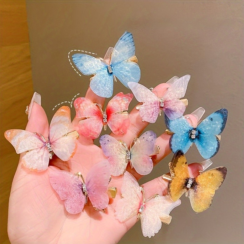 6pcs Set - Sparkling Butterfly Rhinestone Hair Clips - Gradient Color, Fashionable Design - Perfect Girls Hair Accessories for Everyday Glam or Special Occasions