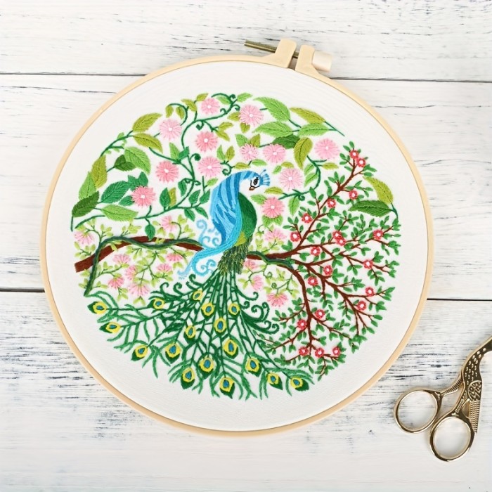 Beginner's All-In-One Embroidery Set: Birds Pattern, Easy Instructions, & Full Tools Kit