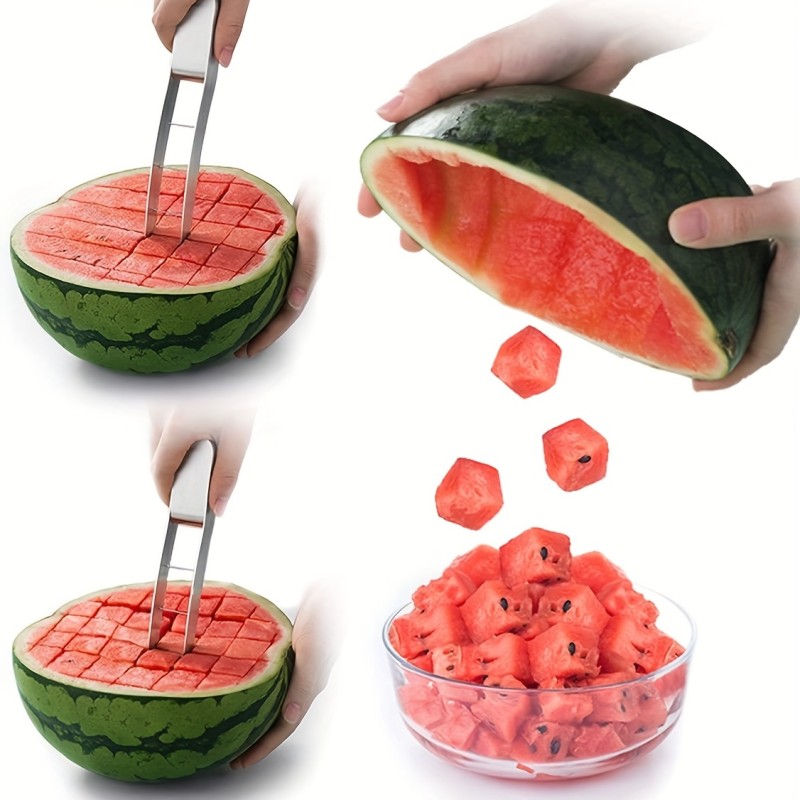 1pc Easy-Grip Watermelon Cube Cutter - Effortless Stainless Fruit Slicer for Refreshing Salads - Summer Kitchen Must-Have