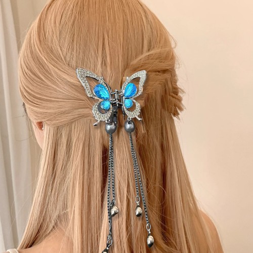 1pc Elegant Bling Bling Rhinestone Butterfly Tassel Hair Clip, Vintage Hair Accessory For Women, Suitable For Daily Use & Festive Parties