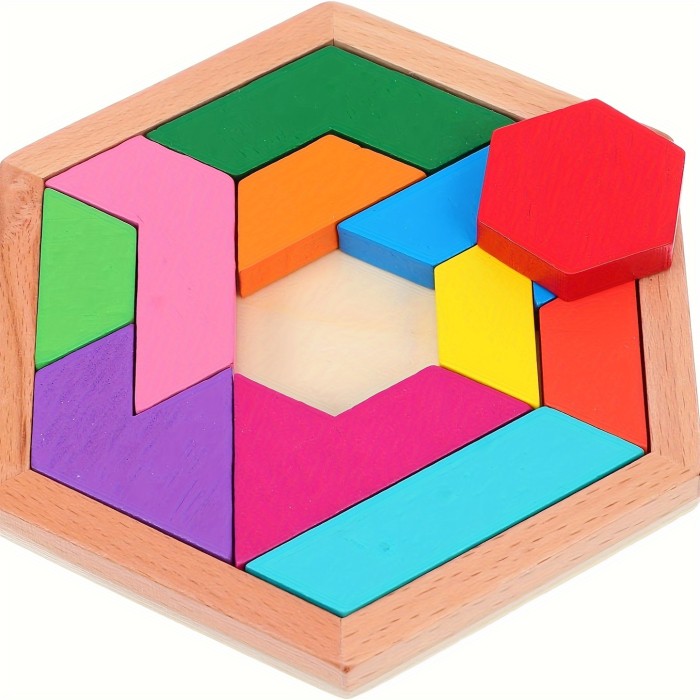 Premium Wooden Hexagon Tangram Puzzle - Intricate Brain Teasers for Adults & Family Fun - Travel-Ready Portable Games, Perfect Halloween, Christmas, & Thanksgiving Gifts