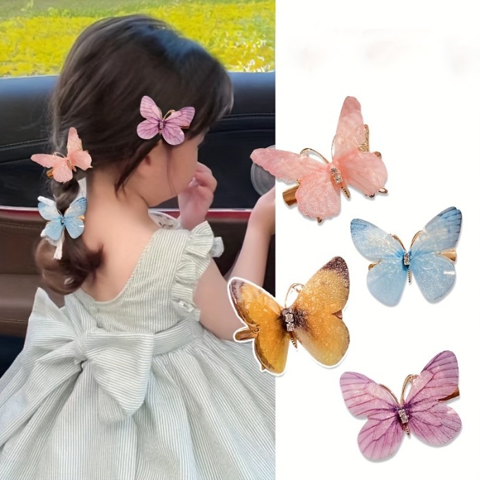 6pcs Set - Sparkling Butterfly Rhinestone Hair Clips - Gradient Color, Fashionable Design - Perfect Girls Hair Accessories for Everyday Glam or Special Occasions