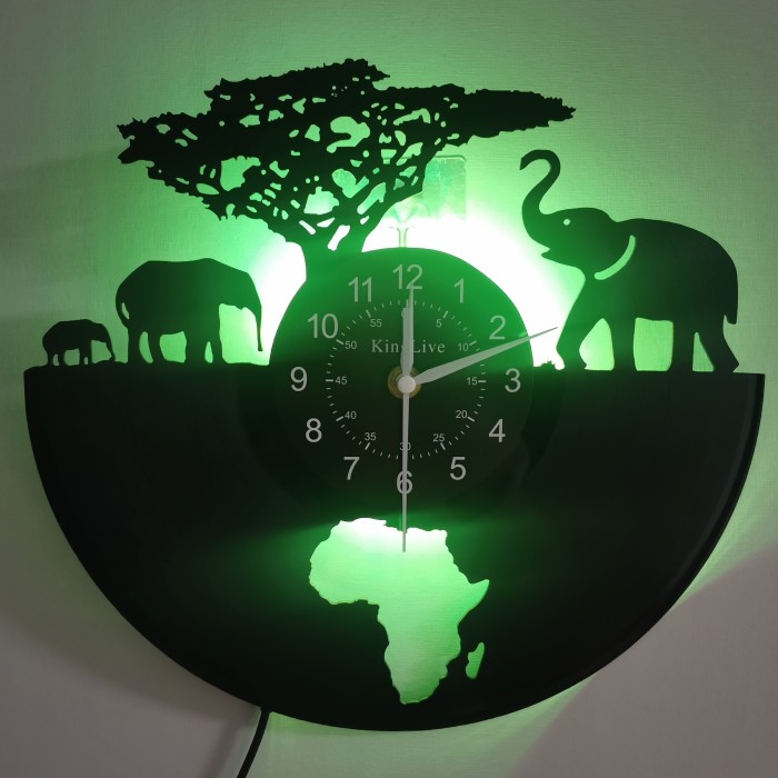 1pc Vinyl Record Wall Clock With Elephant Theme, Wall Clock, Silent Clock, Seven Colorful Colors, For Birthday And New Year Decorations, Living Room And Bedroom, Room Home Decoration, Kitchen And Office Decoration