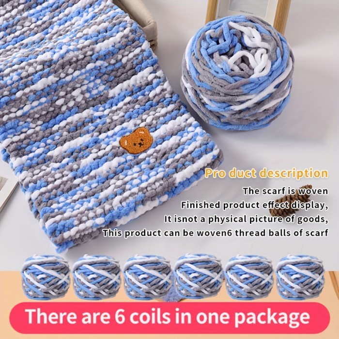 6-Pack Premium Soft Yarn with Cute Bear Accessory - Cozy & Warm Chunky Wool for DIY Crafts, Ideal for Knitting Scarves & Crochet Projects, Crafting Comfort Year-Round