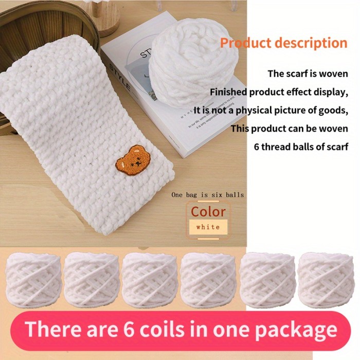 6-Pack Premium Soft Yarn with Cute Bear Accessory - Cozy & Warm Chunky Wool for DIY Crafts, Ideal for Knitting Scarves & Crochet Projects, Crafting Comfort Year-Round