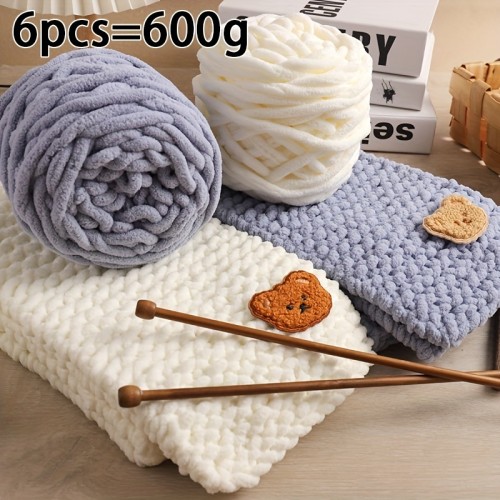 6-Pack Premium Soft Yarn with Cute Bear Accessory - Cozy & Warm Chunky Wool for DIY Crafts, Ideal for Knitting Scarves & Crochet Projects, Crafting Comfort Year-Round